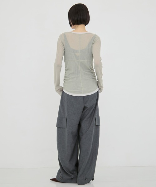 STUDIOUS（ステュディオス）の「【STUDIOUS/ステュディオス】2way Sheer Cotton Long Tee/ツーウェイシアーコットンロングティー（Tシャツ/カットソー・レディース・ブラック/セージグリーン/ブラウン・FREE）」の5枚目の写真