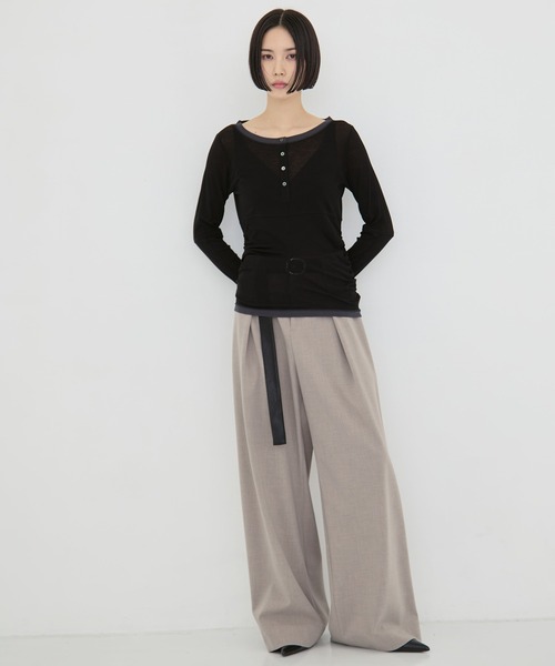 STUDIOUS（ステュディオス）の「【STUDIOUS/ステュディオス】2way Sheer Cotton Long Tee/ツーウェイシアーコットンロングティー（Tシャツ/カットソー・レディース・ブラック/セージグリーン/ブラウン・FREE）」の14枚目の写真