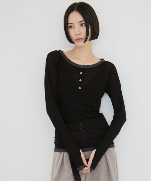 STUDIOUS（ステュディオス）の「【STUDIOUS/ステュディオス】2way Sheer Cotton Long Tee/ツーウェイシアーコットンロングティー（Tシャツ/カットソー・レディース・ブラック/セージグリーン/ブラウン・FREE）」の16枚目の写真