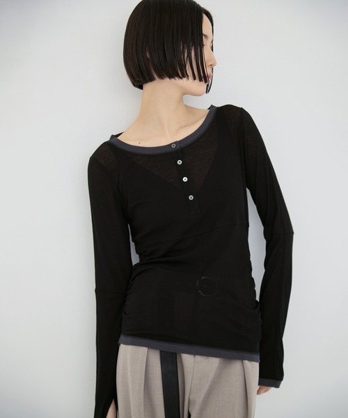 STUDIOUS（ステュディオス）の「【STUDIOUS/ステュディオス】2way Sheer Cotton Long Tee/ツーウェイシアーコットンロングティー（Tシャツ/カットソー・レディース・ブラック/セージグリーン/ブラウン・FREE）」の17枚目の写真