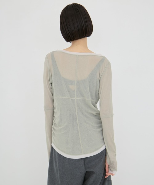 STUDIOUS（ステュディオス）の「【STUDIOUS/ステュディオス】2way Sheer Cotton Long Tee/ツーウェイシアーコットンロングティー（Tシャツ/カットソー・レディース・ブラック/セージグリーン/ブラウン・FREE）」の9枚目の写真