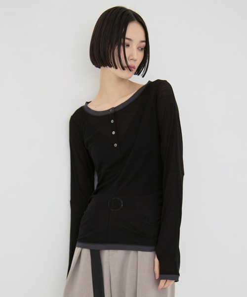 STUDIOUS（ステュディオス）の「【STUDIOUS/ステュディオス】2way Sheer Cotton Long Tee/ツーウェイシアーコットンロングティー（Tシャツ/カットソー・レディース・ブラック/セージグリーン/ブラウン・FREE）」の18枚目の写真