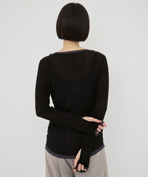 STUDIOUS（ステュディオス）の「【STUDIOUS/ステュディオス】2way Sheer Cotton Long Tee/ツーウェイシアーコットンロングティー（Tシャツ/カットソー・レディース・ブラック/セージグリーン/ブラウン・FREE）」の12枚目の写真