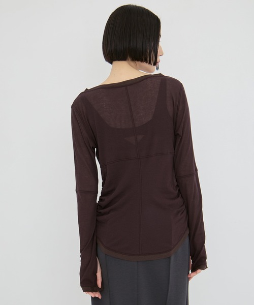 STUDIOUS（ステュディオス）の「【STUDIOUS/ステュディオス】2way Sheer Cotton Long Tee/ツーウェイシアーコットンロングティー（Tシャツ/カットソー・レディース・ブラック/セージグリーン/ブラウン・FREE）」の20枚目の写真