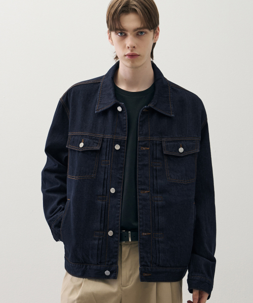 DRAW FIT（ドローフィット）の「ウォッシングリラックスデニムトラッカージャケット[DARK BLUE]（デニムジャケット・メンズ・その他・M/L/XL）」の2枚目の写真