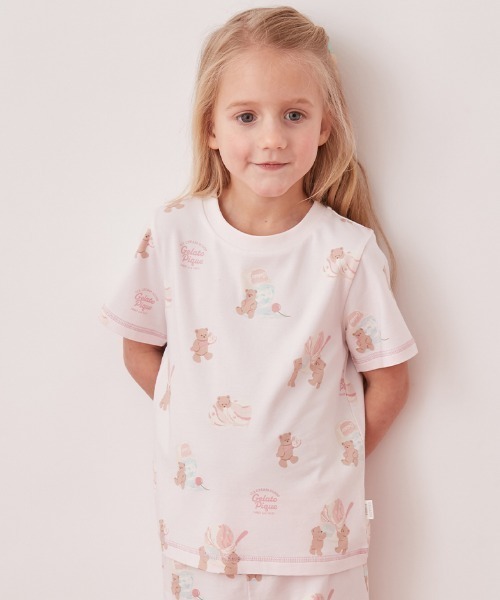[あんな]Gelato Pique テディベアパジャマジュニア セール】【KIDS】【接触冷感】アイスクリームベア柄Tシャツ（ルーム
