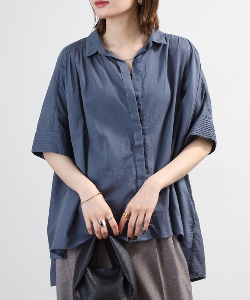 BRODIAEA(ブローディア)の「BRODIAEA コットンシアーブラウス 半端袖(シャツ/ブラウス・レディース・オフホワイト/ブラック/ブルーグリーン・40)」の15枚目の写真