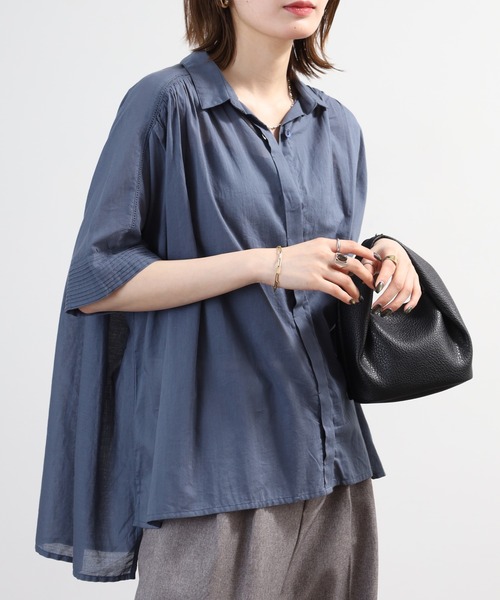 BRODIAEA(ブローディア)の「BRODIAEA コットンシアーブラウス 半端袖(シャツ/ブラウス・レディース・オフホワイト/ブラック/ブルーグリーン・40)」の16枚目の写真