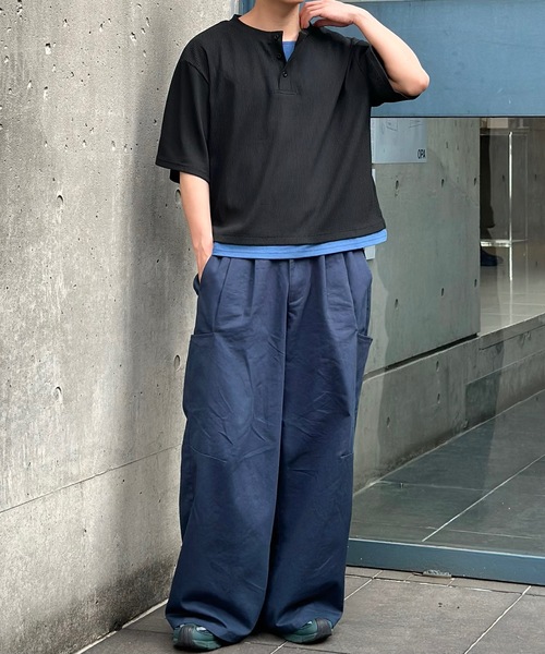 MandO（エムオー）（エムオー）の「レイヤードライクショートヘンリーTシャツ（Tシャツ/カットソー・メンズ・ネイビー/オフホワイト/ブラック・LARGE/MEDIUM）」の14枚目の写真