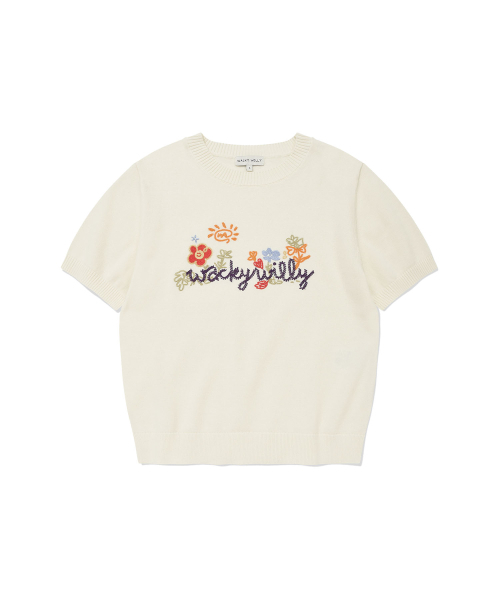 Wacky WiLLy(ワッキーウィリー)の「ウィメンズ刺繍グラフィック半袖ニットクリーム(ニット/セーター・レディース・その他・SMALL/MEDIUM)」の2枚目の写真