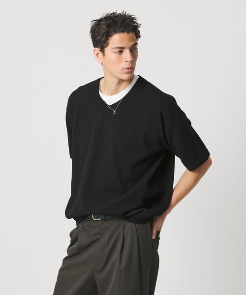 BEAUTY&YOUTH UNITED ARROWS(ビューティーアンドユースユナイテッドアローズ)の「KNITEE クリンプコットン Vネック ニット Tシャツ ウォッシャブル(ニット/セーター・メンズ・ブラック/ナチュラル・L/S/M/XL)」の16枚目の写真