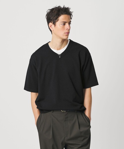 BEAUTY&YOUTH UNITED ARROWS(ビューティーアンドユースユナイテッドアローズ)の「KNITEE クリンプコットン Vネック ニット Tシャツ ウォッシャブル(ニット/セーター・メンズ・ブラック/ナチュラル・L/S/M/XL)」の15枚目の写真
