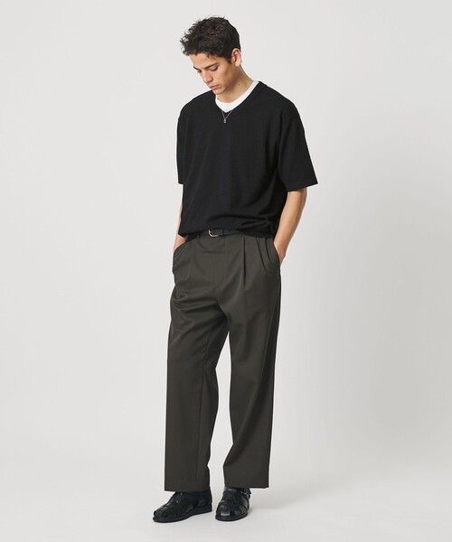BEAUTY&YOUTH UNITED ARROWS(ビューティーアンドユースユナイテッドアローズ)の「KNITEE クリンプコットン Vネック ニット Tシャツ ウォッシャブル(ニット/セーター・メンズ・ブラック/ナチュラル・L/S/M/XL)」の14枚目の写真