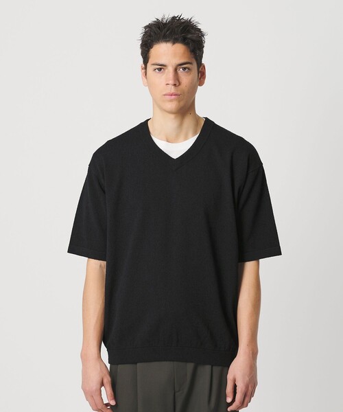BEAUTY&YOUTH UNITED ARROWS(ビューティーアンドユースユナイテッドアローズ)の「KNITEE クリンプコットン Vネック ニット Tシャツ ウォッシャブル(ニット/セーター・メンズ・ブラック/ナチュラル・L/S/M/XL)」の12枚目の写真