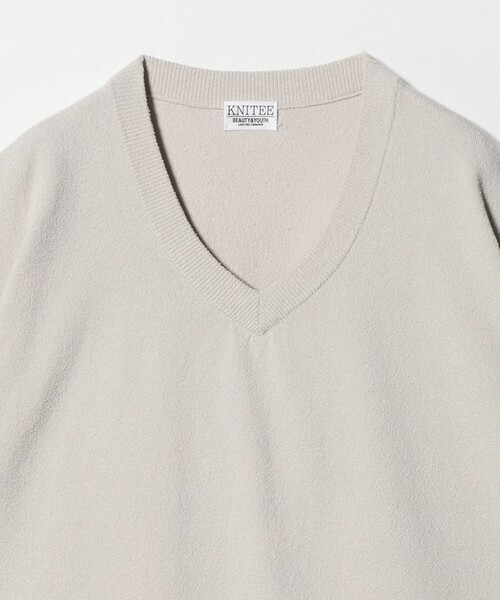 BEAUTY&YOUTH UNITED ARROWS(ビューティーアンドユースユナイテッドアローズ)の「KNITEE クリンプコットン Vネック ニット Tシャツ ウォッシャブル(ニット/セーター・メンズ・ブラック/ナチュラル・L/S/M/XL)」の7枚目の写真
