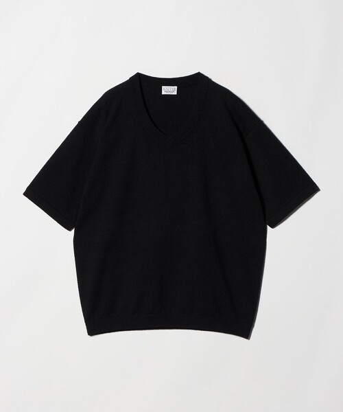 BEAUTY&YOUTH UNITED ARROWS(ビューティーアンドユースユナイテッドアローズ)の「KNITEE クリンプコットン Vネック ニット Tシャツ ウォッシャブル(ニット/セーター・メンズ・ブラック/ナチュラル・L/S/M/XL)」の4枚目の写真