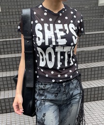 ドット柄 半袖クロップドシアートップス