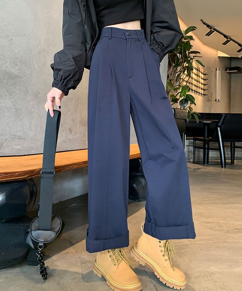 2ly2(トゥーリートゥー)の「ワイドパンツ レディース タックパンツ ロング ハイウエスト ベルト付き 無地 ゆったり ストレート(その他パンツ・レディース・ベージュ/ネイビー/ボルドー/ホワイト・FREE)」の4枚目の写真