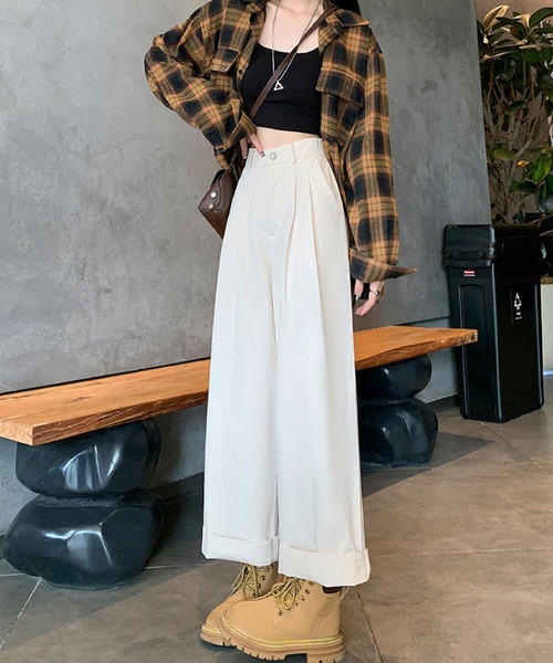 2ly2(トゥーリートゥー)の「ワイドパンツ レディース タックパンツ ロング ハイウエスト ベルト付き 無地 ゆったり ストレート(その他パンツ・レディース・ベージュ/ネイビー/ボルドー/ホワイト・FREE)」の5枚目の写真