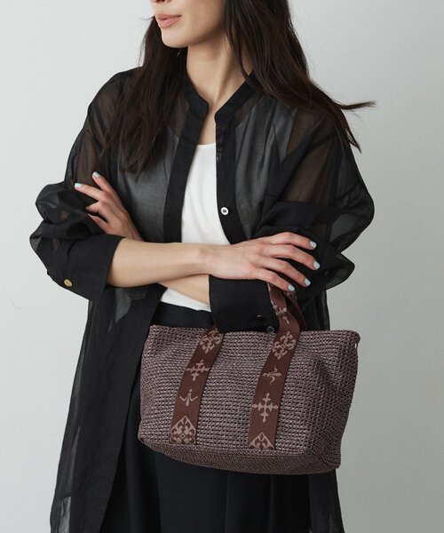 russet(ラシット)の「ナイロンラフィアデイリーミニトートバッグ(トートバッグ・レディース・ブラック/ダークブラウン/アイボリー・FREE)」の3枚目の写真