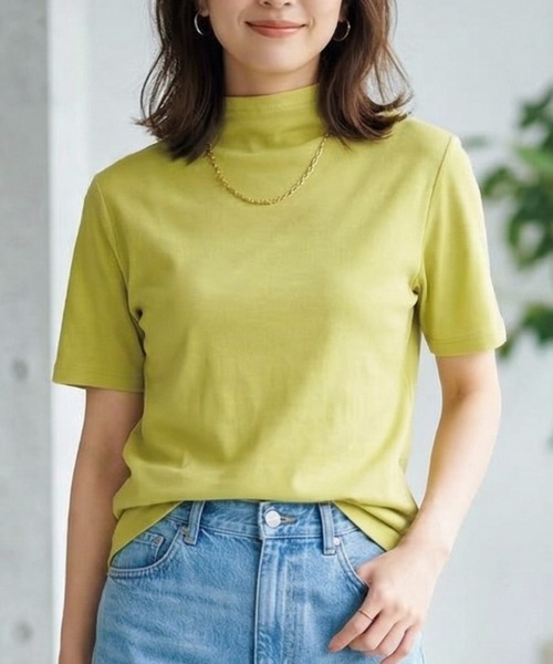 Belta attrice(ベルタアトリーチェ)の「【汗冷え防止 】強撚コットン100 モックネック 半袖 フライスTシャツ / 薄手 インナー カットソー(Tシャツ/カットソー・レディース・イエロー/ラベンダー/ピンク/ダークネイビー/ホワイト/オレンジ/ミント/ライトピンク/ライトブルー・FREE/M~L/フリー)」の6枚目の写真