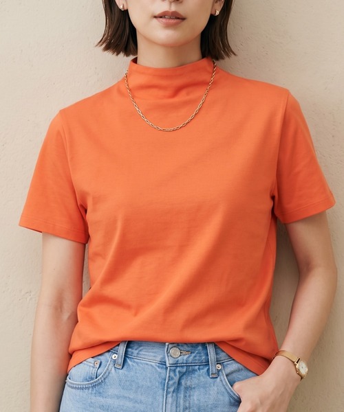 Belta attrice(ベルタアトリーチェ)の「【汗冷え防止 】強撚コットン100 モックネック 半袖 フライスTシャツ / 薄手 インナー カットソー(Tシャツ/カットソー・レディース・イエロー/ラベンダー/ピンク/ダークネイビー/ホワイト/オレンジ/ミント/ライトピンク/ライトブルー・FREE/M~L/フリー)」の9枚目の写真
