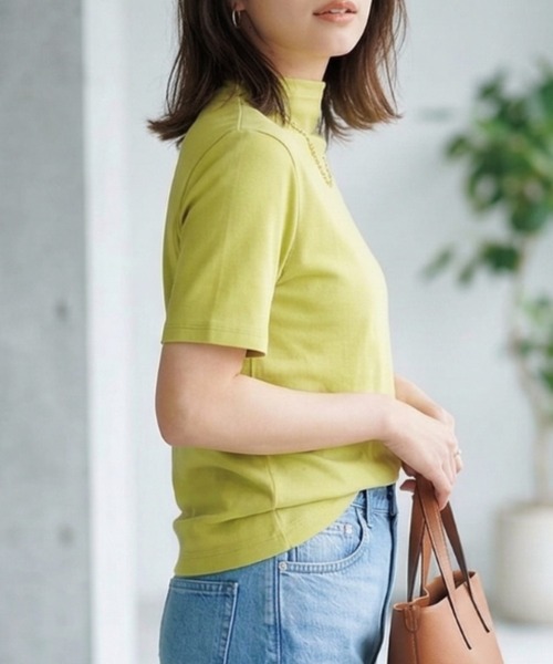 Belta attrice(ベルタアトリーチェ)の「【汗冷え防止 】強撚コットン100 モックネック 半袖 フライスTシャツ / 薄手 インナー カットソー(Tシャツ/カットソー・レディース・イエロー/ラベンダー/ピンク/ダークネイビー/ホワイト/オレンジ/ミント/ライトピンク/ライトブルー・FREE/M~L/フリー)」の12枚目の写真