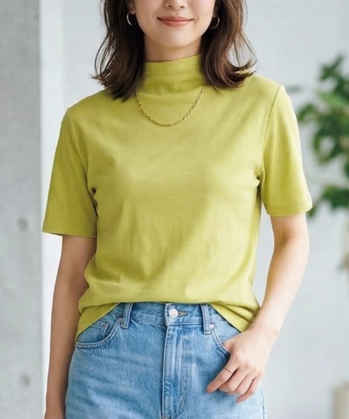 Belta attrice(ベルタアトリーチェ)の「【汗冷え防止 】強撚コットン100 モックネック 半袖 フライスTシャツ / 薄手 インナー カットソー(Tシャツ/カットソー・レディース・イエロー/ラベンダー/ピンク/ダークネイビー/ホワイト/オレンジ/ミント/ライトピンク/ライトブルー・FREE/M~L/フリー)」の11枚目の写真