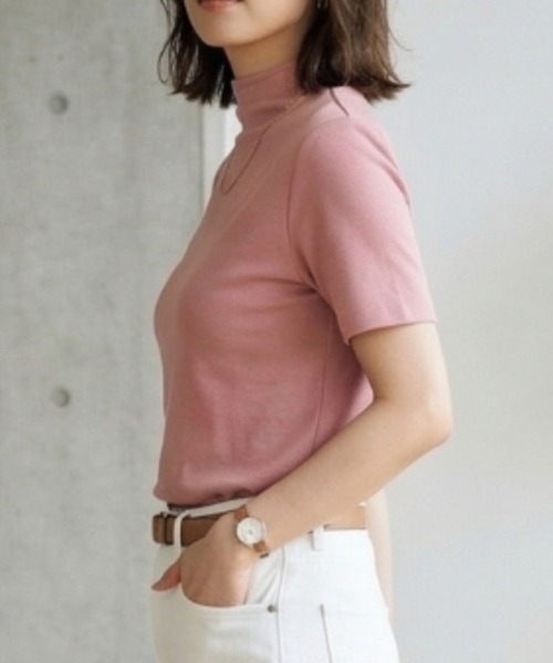 Belta attrice(ベルタアトリーチェ)の「【汗冷え防止 】強撚コットン100 モックネック 半袖 フライスTシャツ / 薄手 インナー カットソー(Tシャツ/カットソー・レディース・イエロー/ラベンダー/ピンク/ダークネイビー/ホワイト/オレンジ/ミント/ライトピンク/ライトブルー・FREE/M~L/フリー)」の15枚目の写真