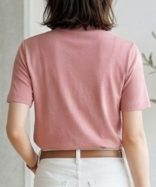 Belta attrice(ベルタアトリーチェ)の「【汗冷え防止 】強撚コットン100 モックネック 半袖 フライスTシャツ / 薄手 インナー カットソー(Tシャツ/カットソー・レディース・イエロー/ラベンダー/ピンク/ダークネイビー/ホワイト/オレンジ/ミント/ライトピンク/ライトブルー・FREE/M~L/フリー)」の16枚目の写真