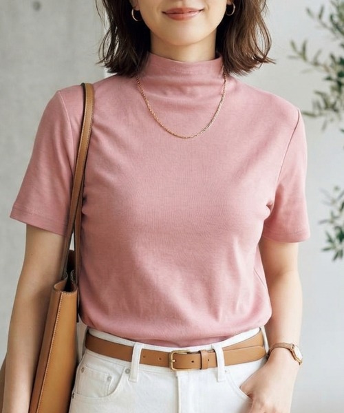 Belta attrice(ベルタアトリーチェ)の「【汗冷え防止 】強撚コットン100 モックネック 半袖 フライスTシャツ / 薄手 インナー カットソー(Tシャツ/カットソー・レディース・イエロー/ラベンダー/ピンク/ダークネイビー/ホワイト/オレンジ/ミント/ライトピンク/ライトブルー・FREE/M~L/フリー)」の14枚目の写真