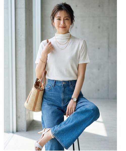 Belta attrice(ベルタアトリーチェ)の「【汗冷え防止 】強撚コットン100 モックネック 半袖 フライスTシャツ / 薄手 インナー カットソー(Tシャツ/カットソー・レディース・イエロー/ラベンダー/ピンク/ダークネイビー/ホワイト/オレンジ/ミント/ライトピンク/ライトブルー・FREE/M~L/フリー)」の22枚目の写真