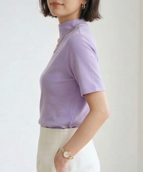 Belta attrice(ベルタアトリーチェ)の「【汗冷え防止 】強撚コットン100 モックネック 半袖 フライスTシャツ / 薄手 インナー カットソー(Tシャツ/カットソー・レディース・イエロー/ラベンダー/ピンク/ダークネイビー/ホワイト/オレンジ/ミント/ライトピンク/ライトブルー・FREE/M~L/フリー)」の19枚目の写真