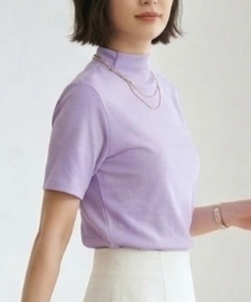 Belta attrice(ベルタアトリーチェ)の「【汗冷え防止 】強撚コットン100 モックネック 半袖 フライスTシャツ / 薄手 インナー カットソー(Tシャツ/カットソー・レディース・イエロー/ラベンダー/ピンク/ダークネイビー/ホワイト/オレンジ/ミント/ライトピンク/ライトブルー・FREE/M~L/フリー)」の20枚目の写真