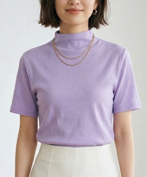 Belta attrice(ベルタアトリーチェ)の「【汗冷え防止 】強撚コットン100 モックネック 半袖 フライスTシャツ / 薄手 インナー カットソー(Tシャツ/カットソー・レディース・イエロー/ラベンダー/ピンク/ダークネイビー/ホワイト/オレンジ/ミント/ライトピンク/ライトブルー・FREE/M~L/フリー)」の18枚目の写真