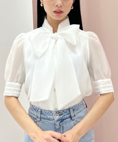 WILLSELECTION(ウィルセレクション)の「ピンタックカフスリボンタイブラウス(シャツ/ブラウス・レディース・ブルー/オフホワイト/ピンク・FREE)」の1枚目の写真