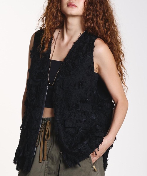 セール】(CREOLME)FRINGE JACQUARD VEST（ベスト）｜ROSE BUD（ローズ