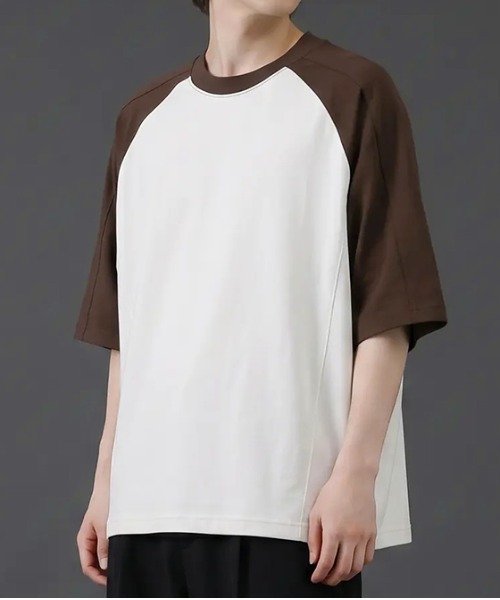 revertical(リバーティカル)の「バイカラー ラグランスリーブ クルーネックTシャツ/配色切替 半袖カットソー(Tシャツ/カットソー・メンズ・グレー/ブラック/ブラウン・MEDIUM/LARGE)」の2枚目の写真