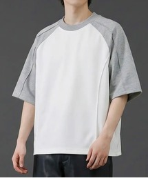 バイカラー ラグランスリーブ クルーネックTシャツ/配色切替 半袖カットソー