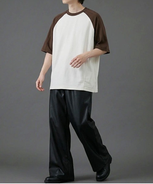 revertical(リバーティカル)の「バイカラー ラグランスリーブ クルーネックTシャツ/配色切替 半袖カットソー(Tシャツ/カットソー・メンズ・グレー/ブラック/ブラウン・MEDIUM/LARGE)」の16枚目の写真