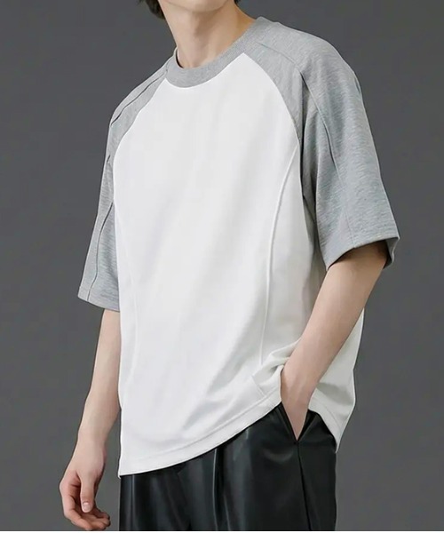 revertical(リバーティカル)の「バイカラー ラグランスリーブ クルーネックTシャツ/配色切替 半袖カットソー(Tシャツ/カットソー・メンズ・グレー/ブラック/ブラウン・MEDIUM/LARGE)」の10枚目の写真