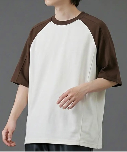 revertical(リバーティカル)の「バイカラー ラグランスリーブ クルーネックTシャツ/配色切替 半袖カットソー(Tシャツ/カットソー・メンズ・グレー/ブラック/ブラウン・MEDIUM/LARGE)」の15枚目の写真