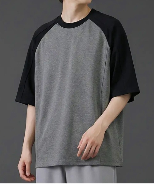 revertical(リバーティカル)の「バイカラー ラグランスリーブ クルーネックTシャツ/配色切替 半袖カットソー(Tシャツ/カットソー・メンズ・グレー/ブラック/ブラウン・MEDIUM/LARGE)」の5枚目の写真