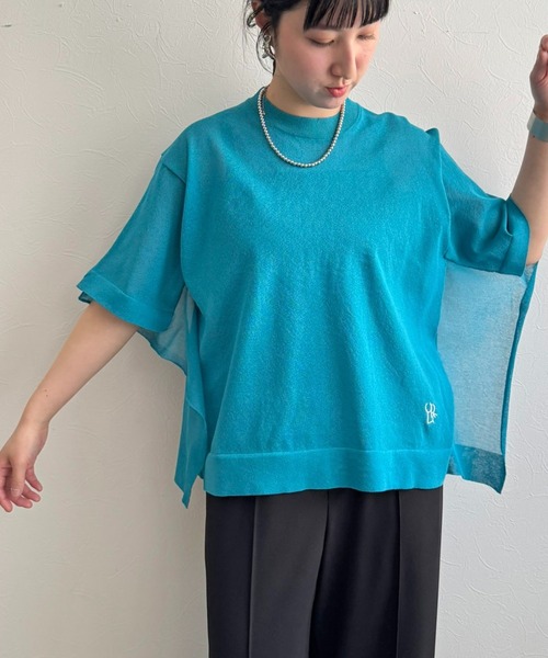 LHELBIE(レルビエ)の「ビッグシアーニットトップス(Tシャツ/カットソー・レディース・ベージュ/ターコイズブルー/ブラック・M)」の3枚目の写真