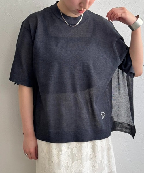LHELBIE(レルビエ)の「ビッグシアーニットトップス(Tシャツ/カットソー・レディース・ベージュ/ターコイズブルー/ブラック・M)」の2枚目の写真