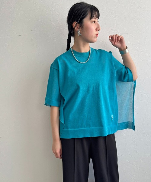 LHELBIE(レルビエ)の「ビッグシアーニットトップス(Tシャツ/カットソー・レディース・ベージュ/ターコイズブルー/ブラック・M)」の7枚目の写真