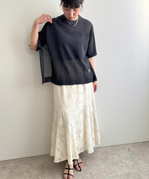 LHELBIE(レルビエ)の「ビッグシアーニットトップス(Tシャツ/カットソー・レディース・ベージュ/ターコイズブルー/ブラック・M)」の12枚目の写真