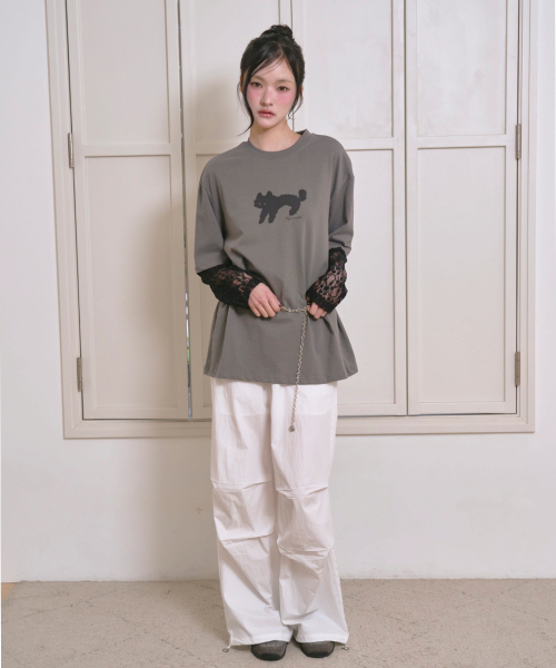 THE GREEN LAB（ザグリーンラボ）の「レース袖レイヤードキャットTシャツ[チャコールグレー]（Tシャツ/カットソー・レディース・その他・FREE）」の16枚目の写真