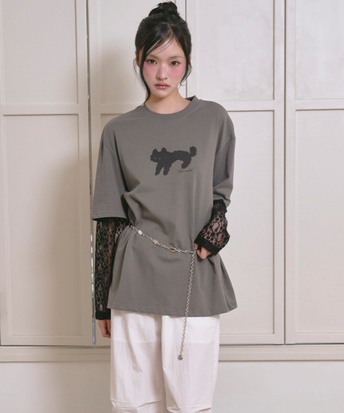 THE GREEN LAB（ザグリーンラボ）の「レース袖レイヤードキャットTシャツ[チャコールグレー]（Tシャツ/カットソー・レディース・その他・FREE）」の17枚目の写真