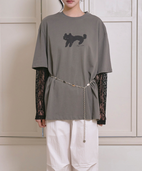THE GREEN LAB（ザグリーンラボ）の「レース袖レイヤードキャットTシャツ[チャコールグレー]（Tシャツ/カットソー・レディース・その他・FREE）」の21枚目の写真